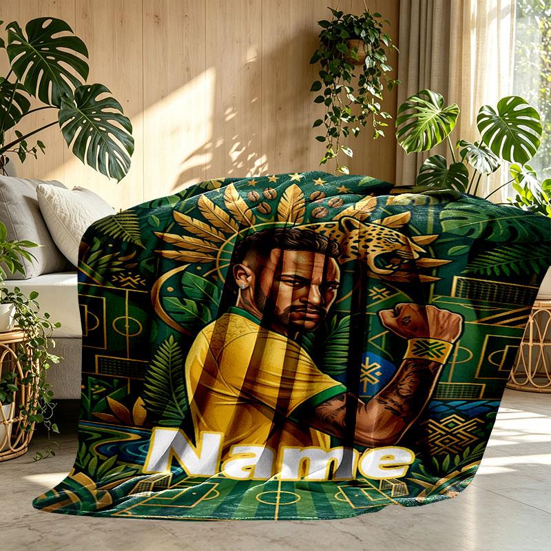 Custom Name Personalized Neymar Jr Print Blanket, Home Decor, Bedroom, Sofa, Camping, Couch, Gifts for Birthday Christmas