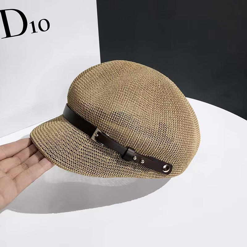 Spring and summer mesh hollow octagonal hat children summer travel versatile sunscreen straw hat British duck tongue beret