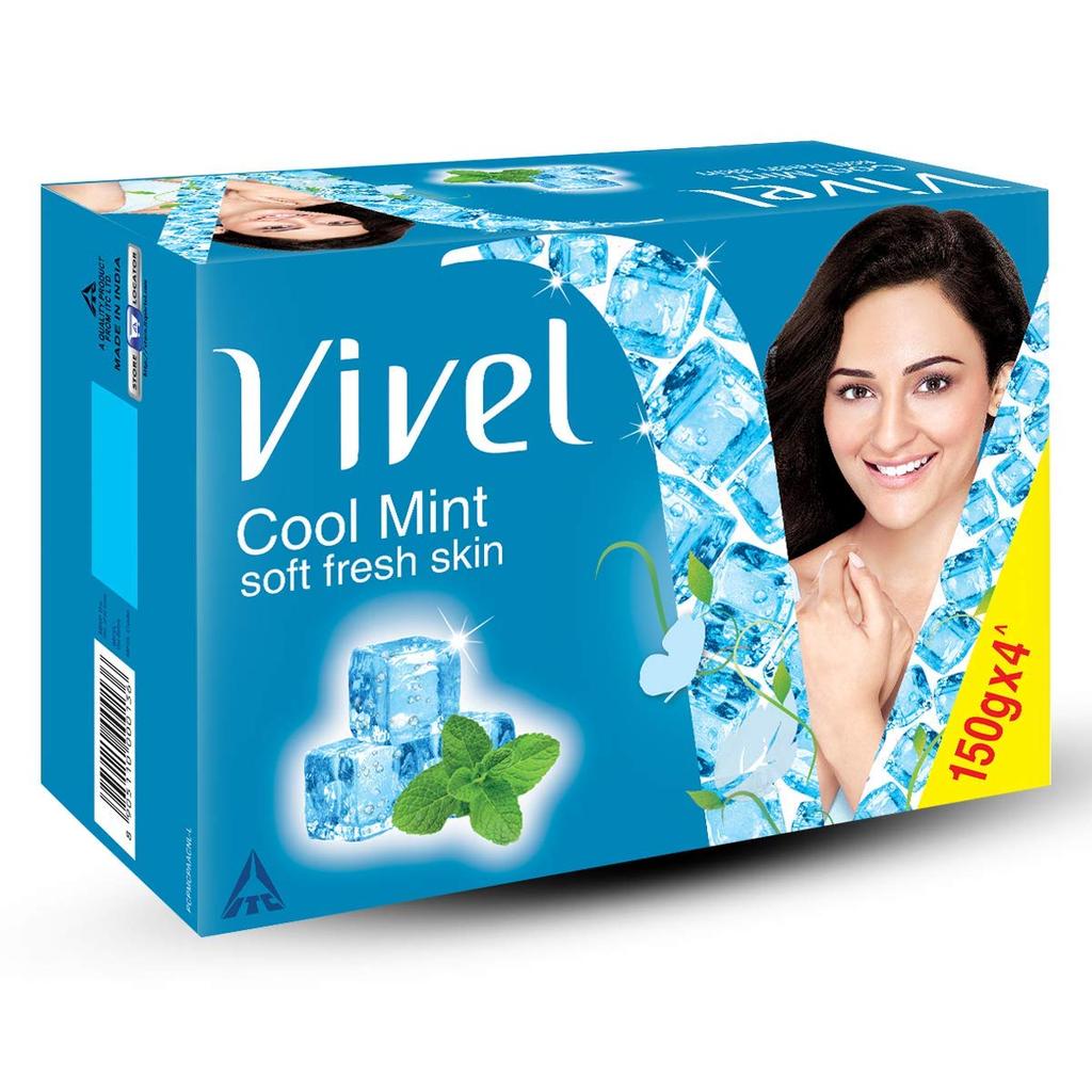 Vivel Cool Mint, Soft Fresh Skin Soap 150g (Pack of 4)
