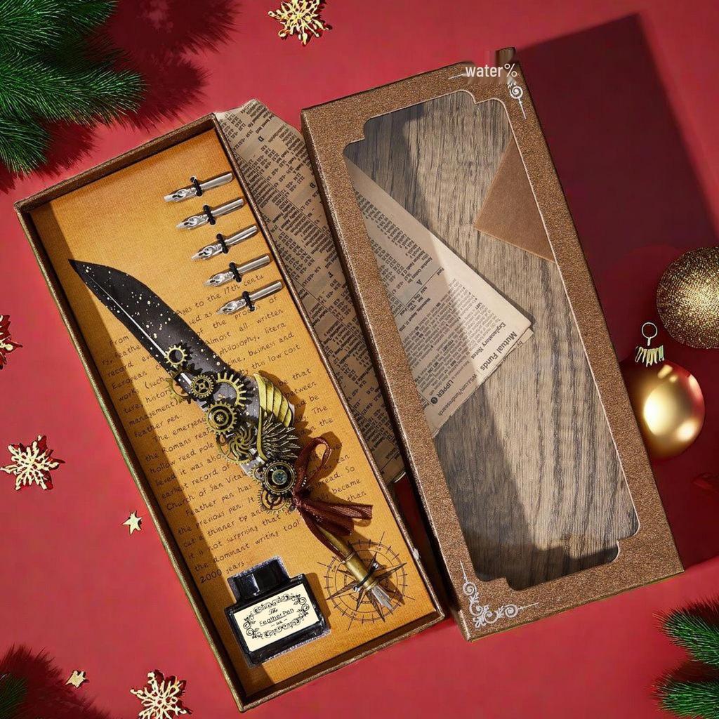 Набор перьевых ручек «Гарри Поттер» с золотым напылением - Ретро перо для письма с чернильницей в подарок