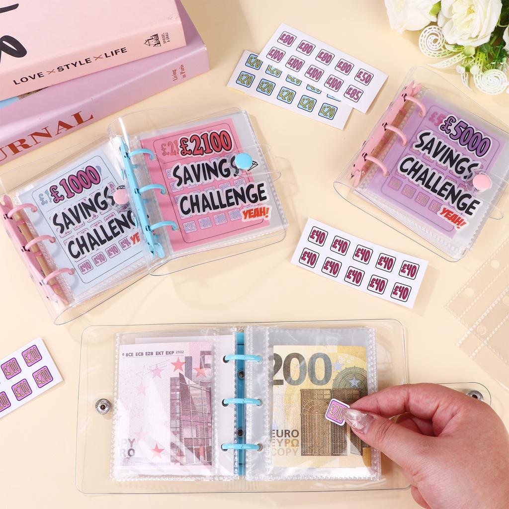 Mini Money Savings Challenge Binder, £5000 £2100 £1000 £500 Cash Envelopes Reusable Money Saving Wallet With Cash Stuffing For
