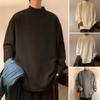 Men Fall Winter Top Half-high Collar Loose Solid Color Thickened Mid Length Pullover Long