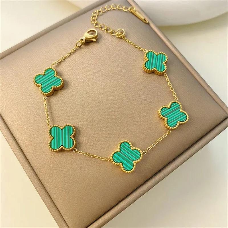 Браслет Lucky Four Leaf Clover из титановой стали 18 карат, легкий, роскошный, не тускнеющий женский браслет