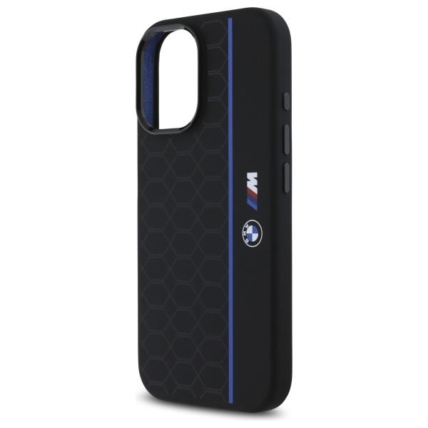 BMW Bmhmp16S23Sheb iPhone 16 6.1        Czarny/Black Hardcase Silikonowy Sześciokąt Niebieska Linia Magsafe