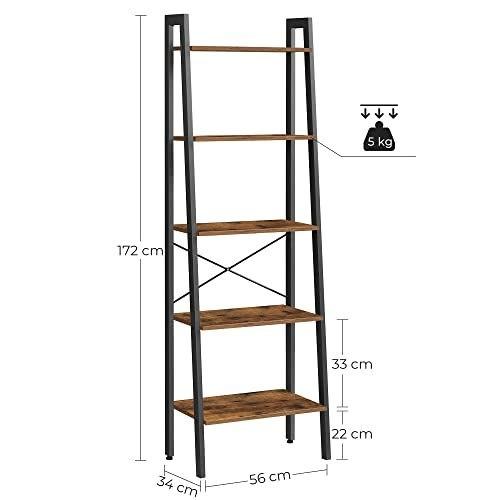 Ladder Shelf, 5-Tier Industrial Shelf, Storage Unit, With Metal Frame, For Living Room, Kitchen, Rustic Brown