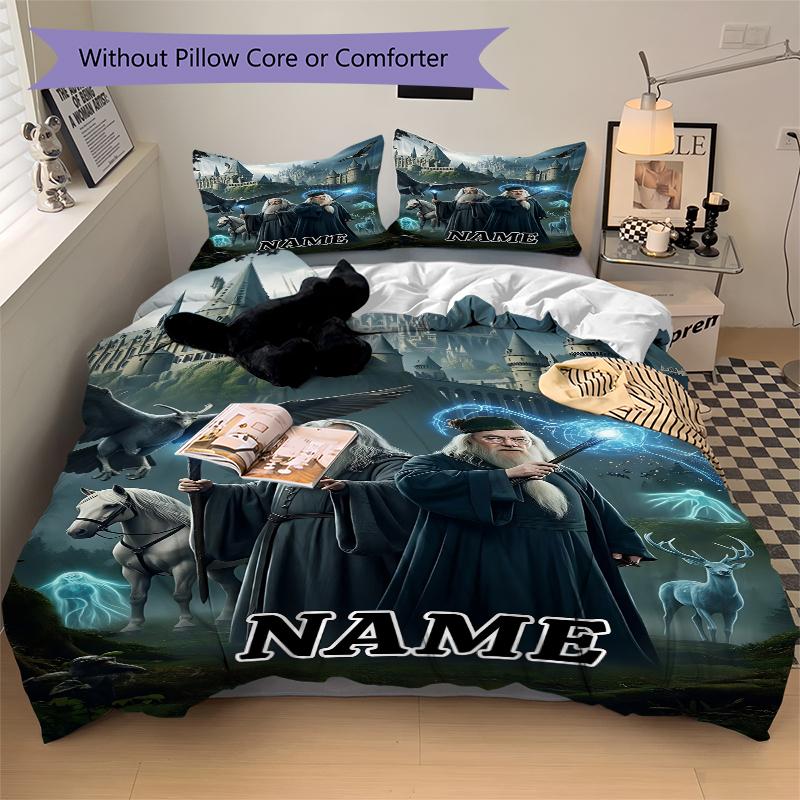 Custom Textile Hogwarts Magic Bedding 3 Piece Set HD Print Duvet Cover Pillowcases for Teens Adult Bedroom Decoration