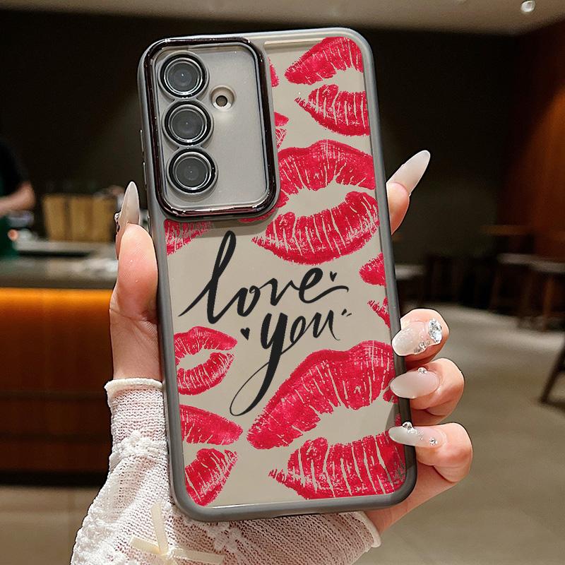 Красный узор губ прозрачный тонкий чехол для телефона Samsung S25 Ultra S24 FE S23 Plus A56 A36 A16 A55 A15 защитная пленка для объектива противоударный мягкий силиконовый чехол