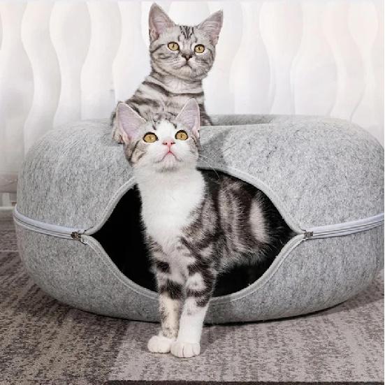 Donut Pet Cat Tunnel Interactive Bed Toy House Cat Bed Dual-use Felt Indoor Cat House Kitten Sports Equipment Cat Supplies