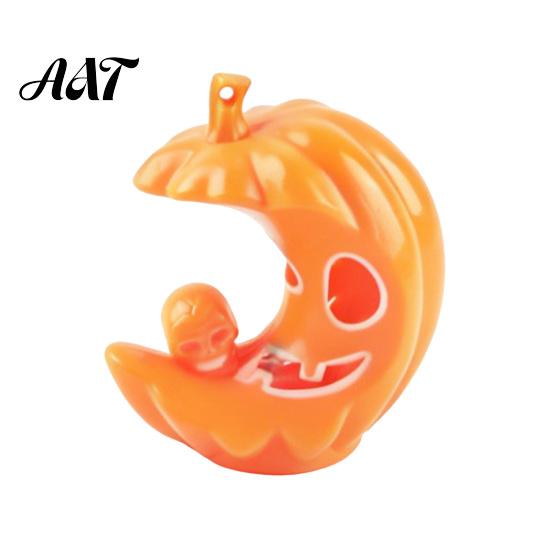 Halloween Pumpkin Skull Decoration LED Light-Up Moon Figurine, Spooky Face Crescent Glowing Ghost Ornament Night Light for Home Desktop Shelf