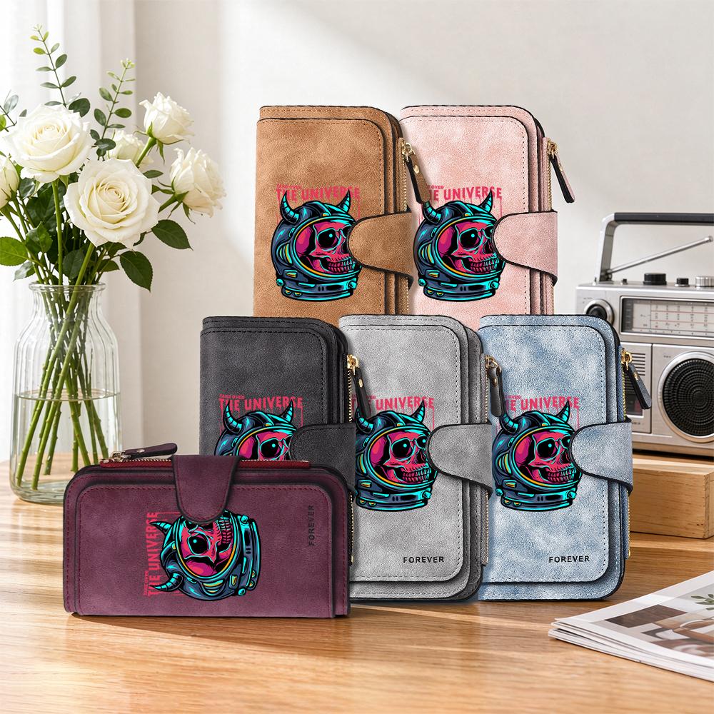 Cool Skull Astronaut Print Purse Stylish Long Wallet Fashion Portable Card Holder Dark Daily Carry Pouch