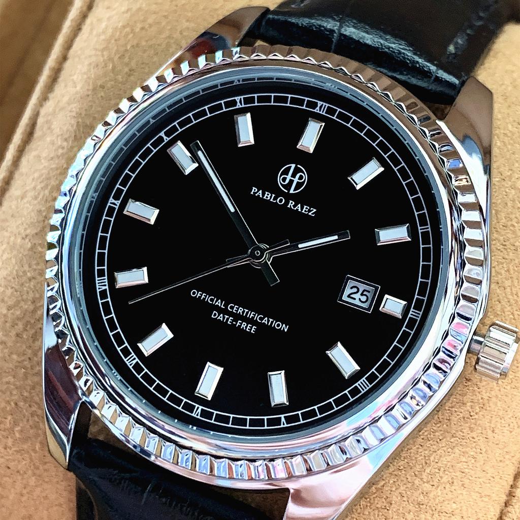 PABLO RAEZ Top Brand New Black Leather Luxury Men Sports Watch Fashion Casual Quartz Military Date Wristwatch Male Relogio Clock