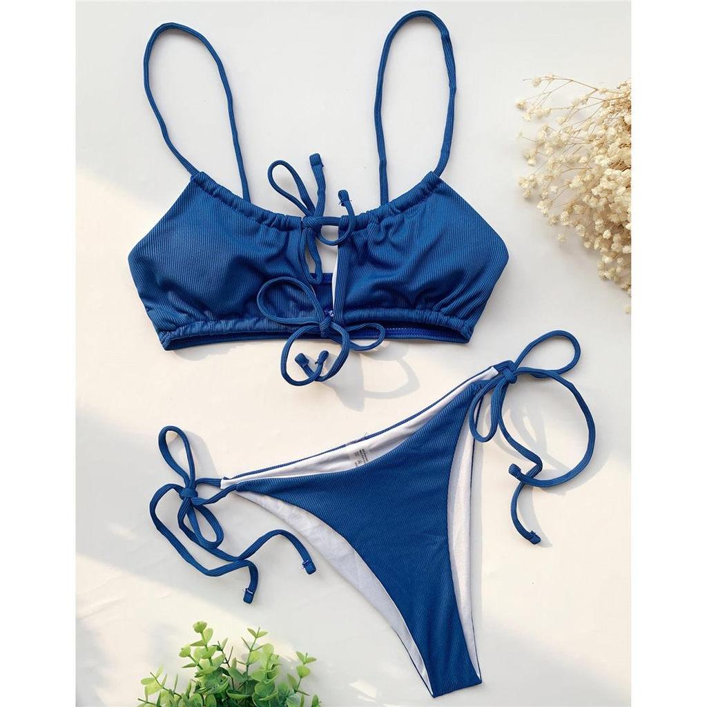 Сексуальное бразильское бикини в рубчик на шнуровке, женский купальник, женский купальник из двух частей, комплект бикини, купальный костюм для плавания