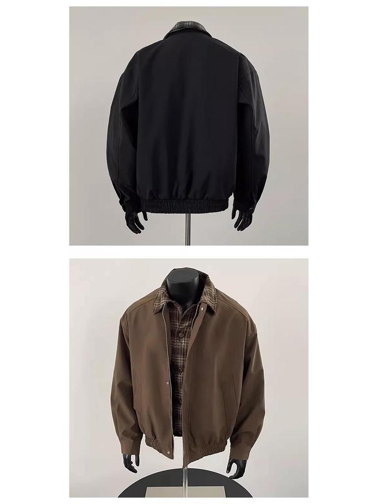 American Streetwear Trendy Patchwork Color Block Couple Autumn Padded Lapel Jacket