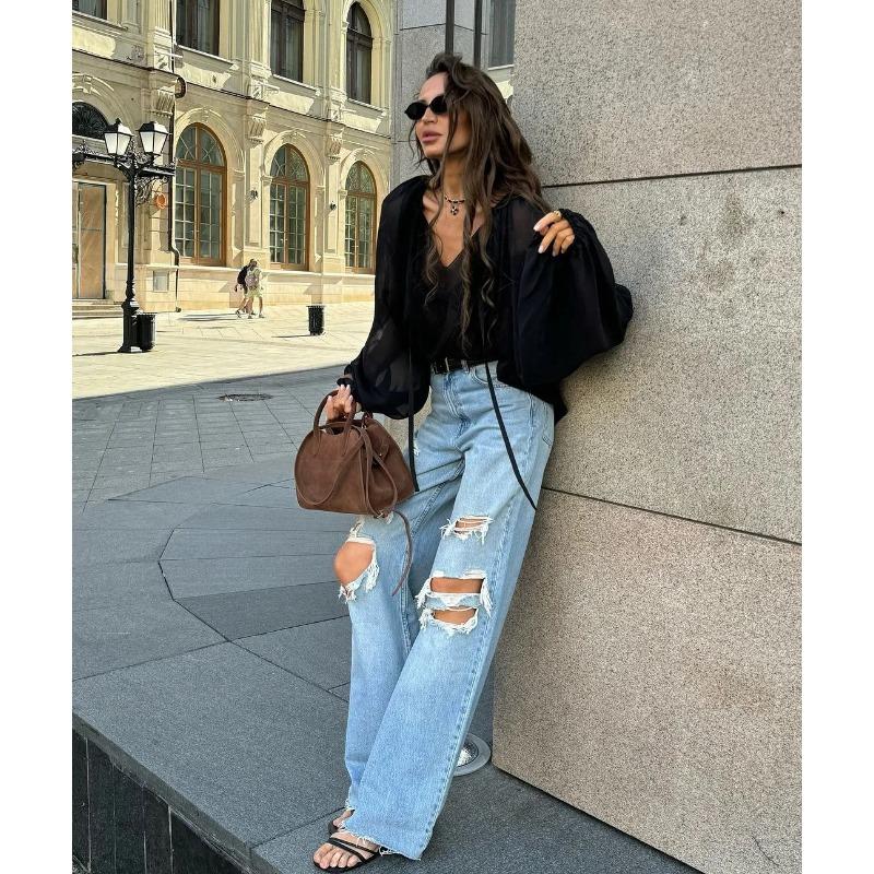 Женская одежда Design Sense Loose V Neck шнуровка рубашка осень зима новая женская сексуальная шифоновая однотонная рубашка темперамент