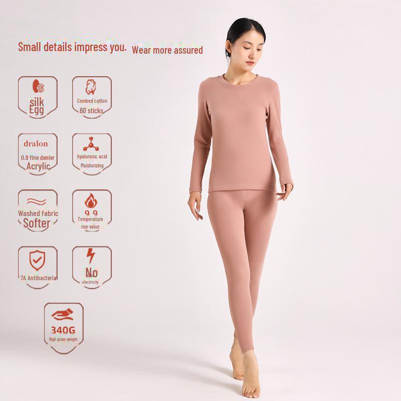 Женский теплый бархатный костюм с круглым воротником и гиалуроновой кислотой, тип А, облегающий согревающий топ и брюки на осень.