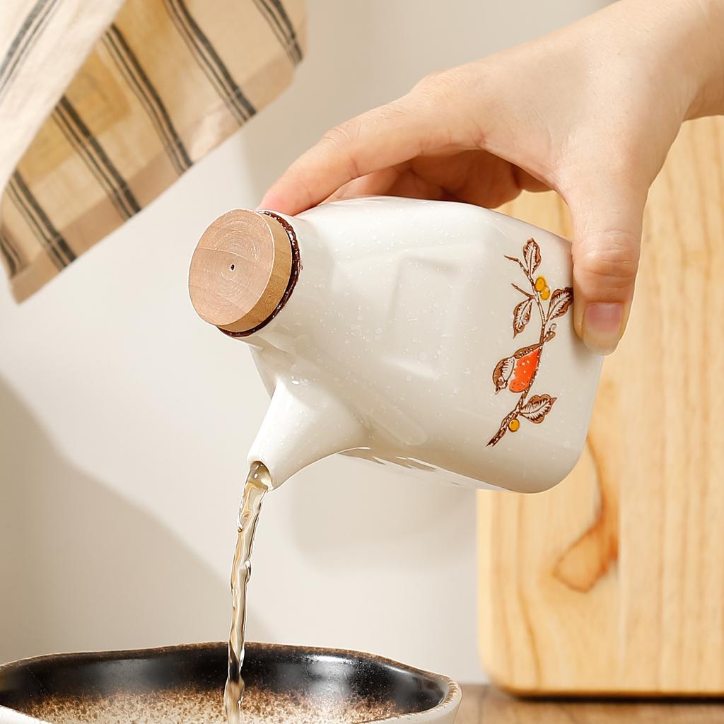 Ретро керамическая бутылка для масла Кухонные принадлежности для приготовления пищи Соевый соус Уксус Жидкость Приправа Контейнер Большая емкость Керамическая бутылка для масла