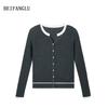 Northern Deer Women's French Wool Color Block Ribbed Knit Cardigan SL35