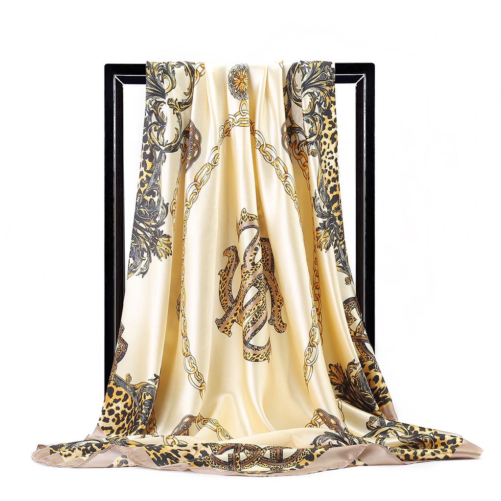 Women Fashion Square Vintage Print Satin Neckerchief Sun-Proof Scarf Scarves Shawl High Quality 1PC 90*90cm