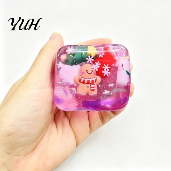 Christmas Sensory Cube Toys Stress Relief Toy, Clear Squeeze with 3D Snowman, Adults Relaxation Aid Santa Claus, Gingerbread, Xmas Tree, Hand