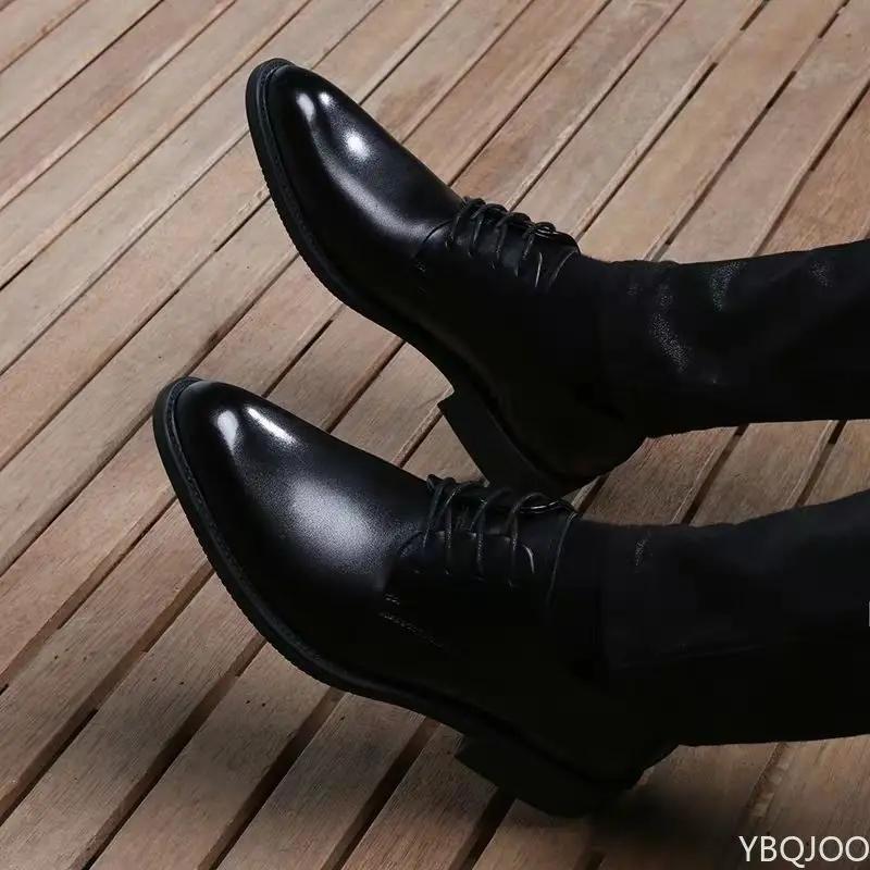 Дышащие свадебные туфли для жениха на шнуровке, мужская кожаная обувь, деловая обувь в британском стиле, увеличивающая рост стелька, нескользящая мужская обувь