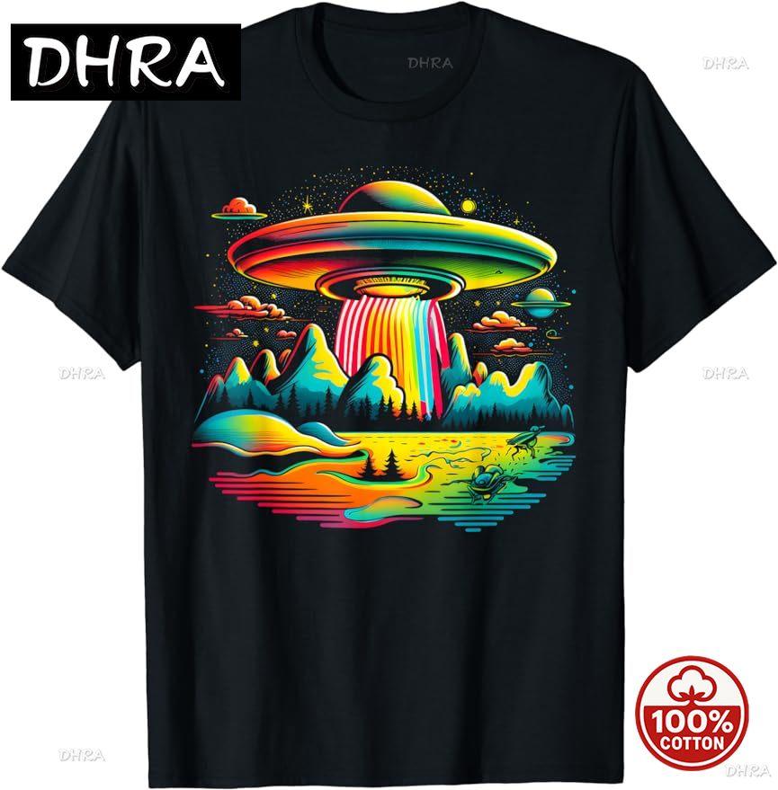 Ufo Alien Retro Bright Mountain Lake Camping Visitor Tshirt Unisex Unisex Clothing Tee Ropa Mujer Vintage Loose Clothes Unisex T Shirt
