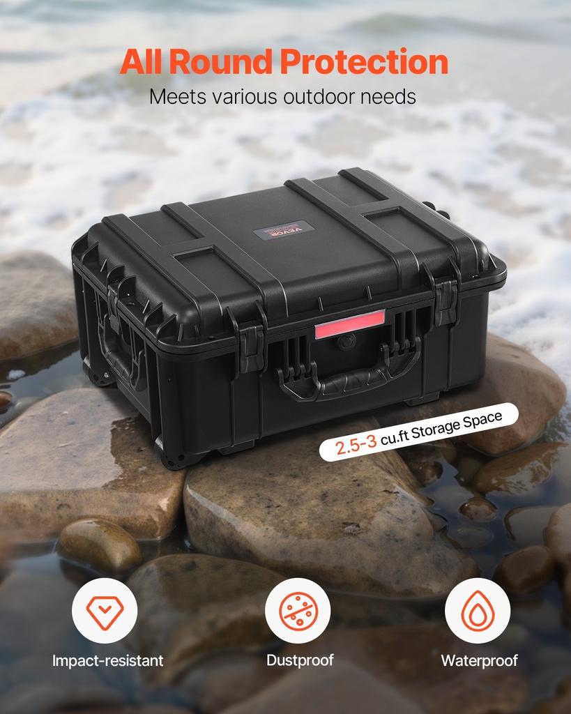 2.5 Cu.ft Weatherproof Hard Case Rolling Wheels & Retractable Handle Black