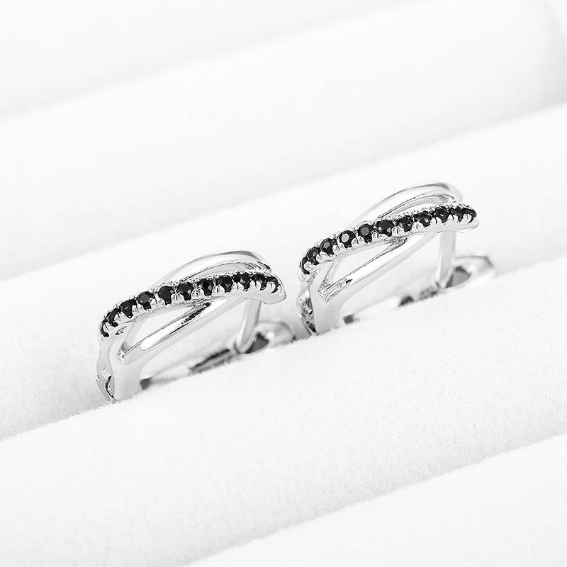 Huitan Cross Small Hoop Earring for Women Pave Black Stone Delicate Earring Gift High Quality Statement Earring Jewelry