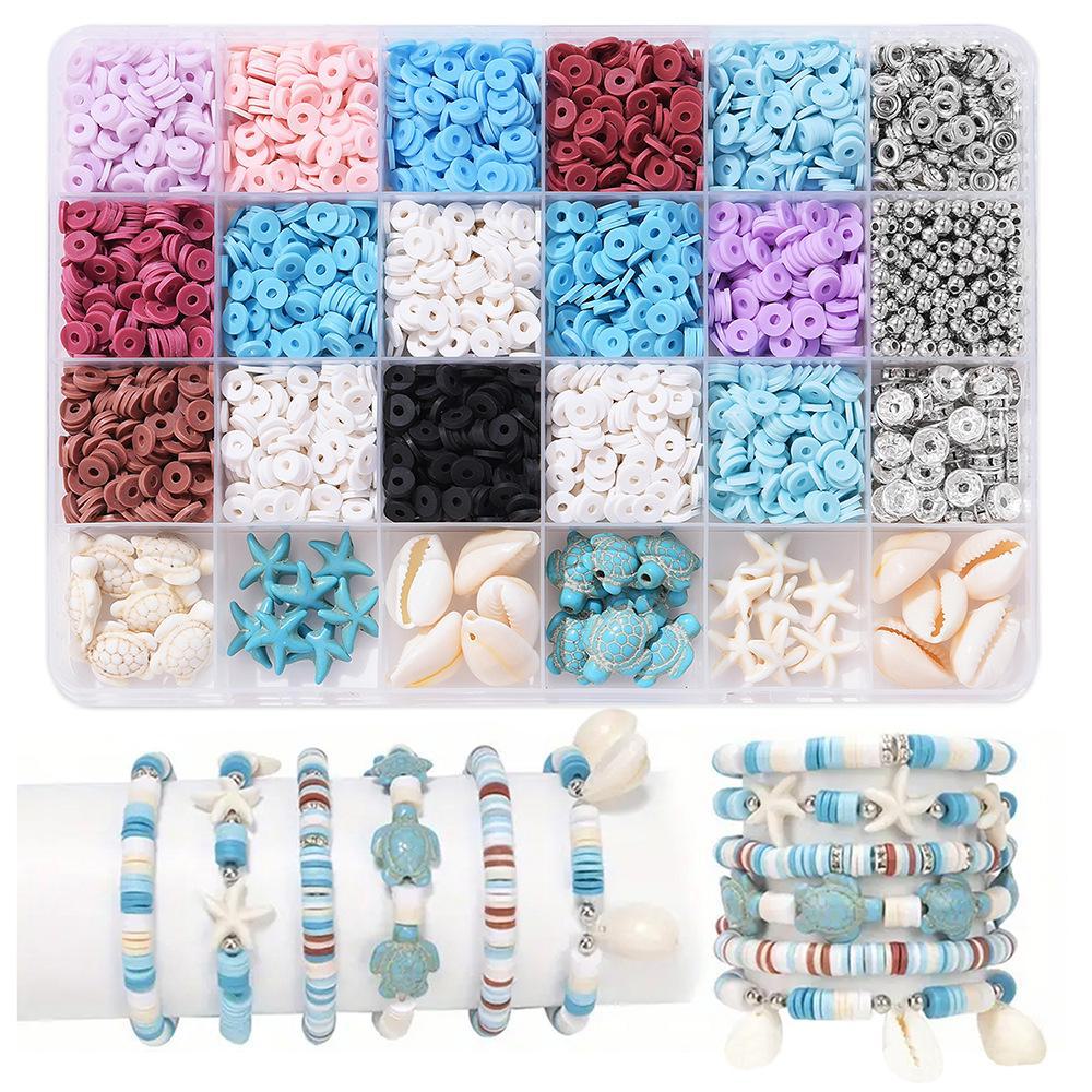 Набор для изготовления браслета из 24-сетчатой глины и рисовых бусин: Бусины 3 мм в 23 цветах для самодельных украшений