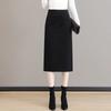 Шерстяная юбка женская осенне-зимняя с высокой талией стройнящая прямая юбка-карандаш на бедрах средней длины с разрезом платье-футляр