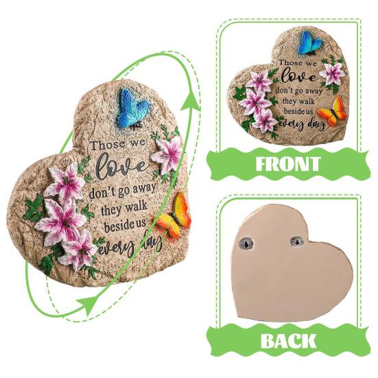 Memorial Garden Stone Resin Love Heart Shaped Stone Sympathy Gift Outdoor Memorial Ornament for Bereavement Loss of Loved One Condolence Gifts