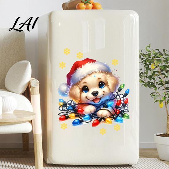 Cute Puppy Christmas Stickers Wall Stickers PVC Waterproof Decals Peel And Stick Animal Creative Holiday Gift Art Decor for Home Living Room Bedroom