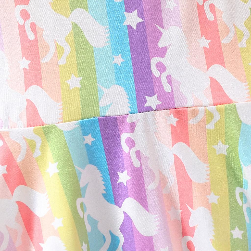 Dress For Kids 1-8 Years Old Ruffled Sleeve Cute Rainbow Unicorn Princess Formal Dresses Ootd For Girl