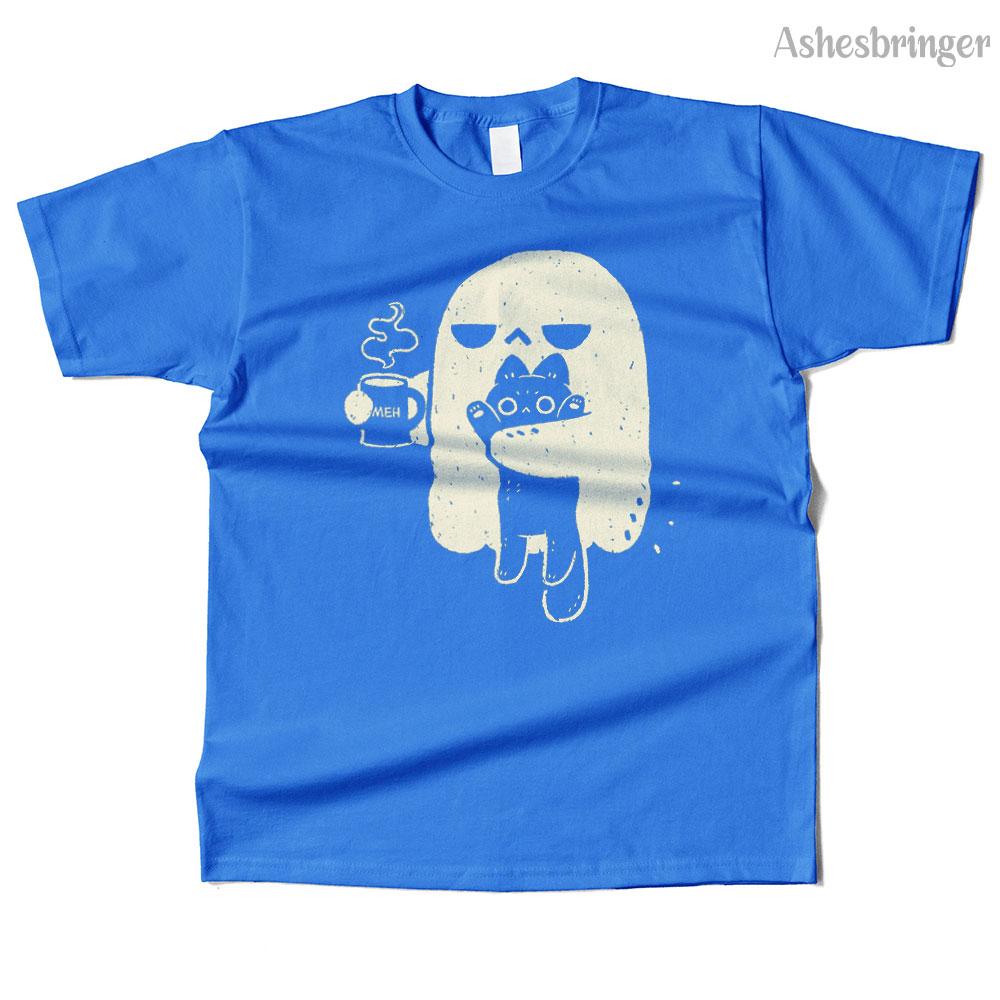 Unisexs Cotton Cute Ghost Holding Cat Graphic High Quality T Shirt Street Casual Style Tee for Unisex and Women