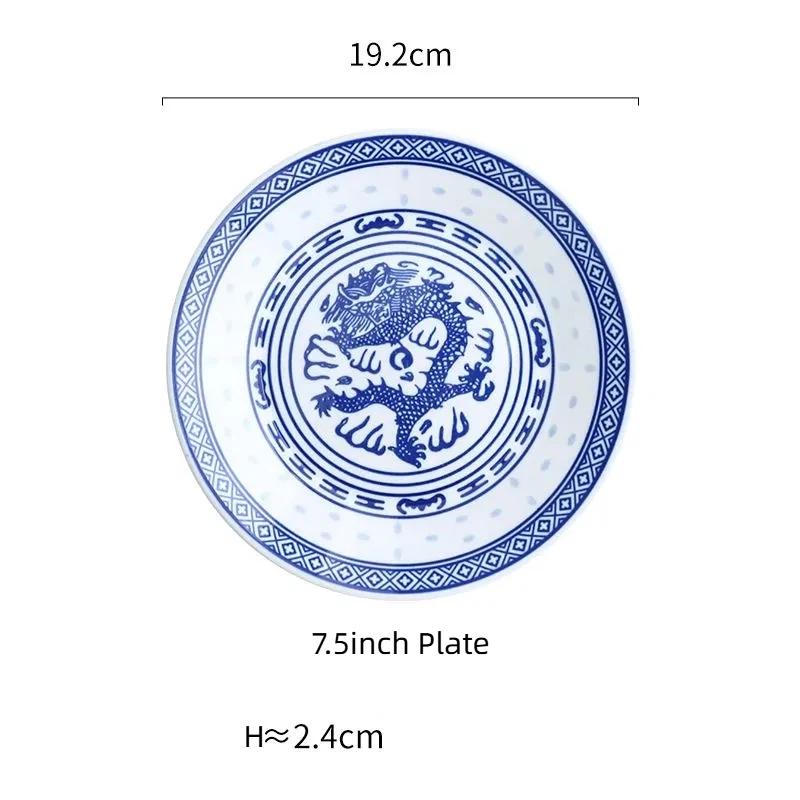 Набор пиал с драконами из сине-белого фарфора – Керамические тарелки для риса и супа с лапшой, подглазурная роспись