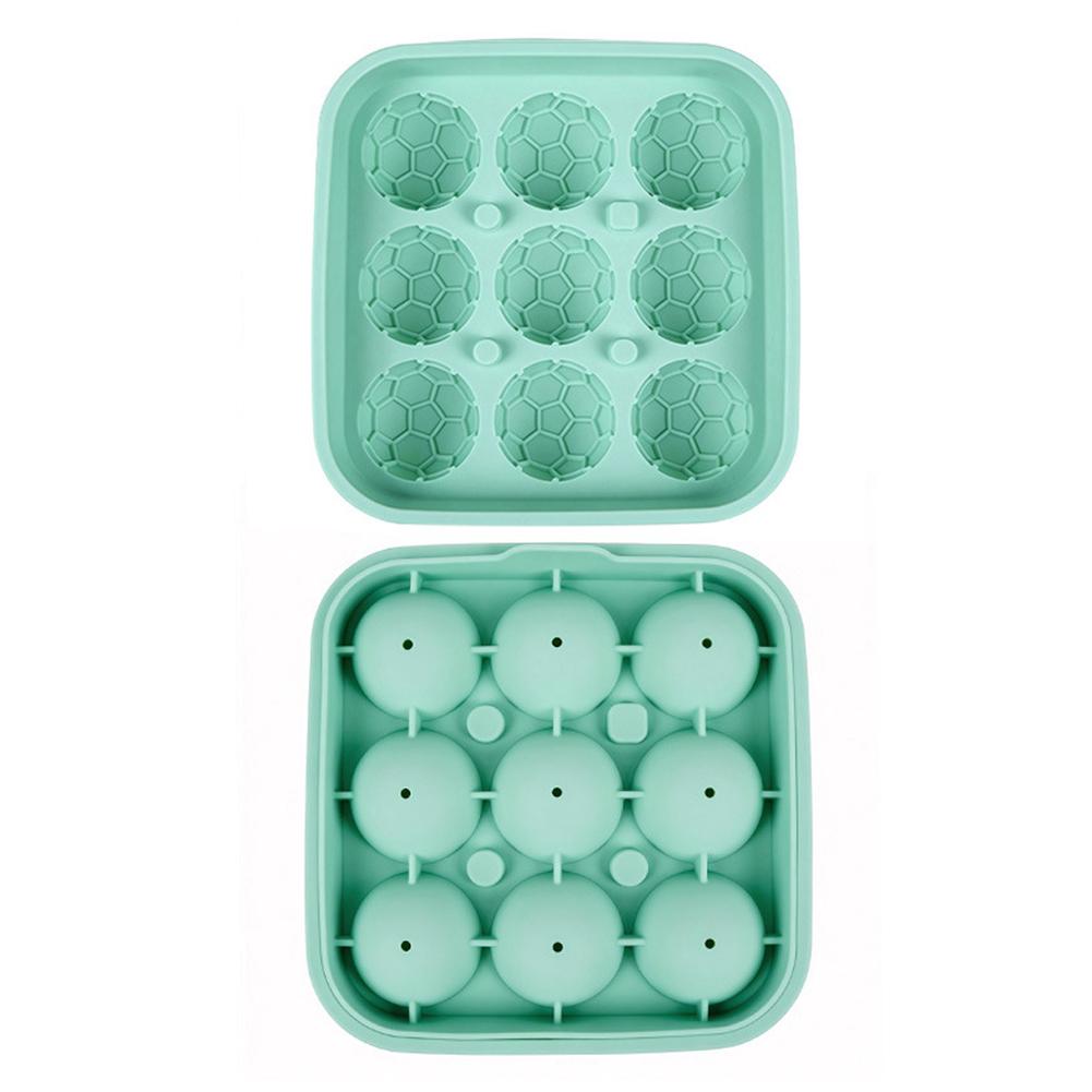 3D Football Shape Silicone Ice Cube Mold,9 Grid Reusable Ice Ball Maker with Lid for Whiskey Cocktail Drinks,Camping ice cube
