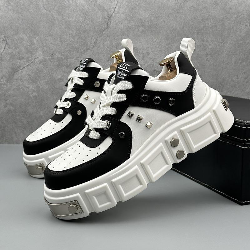 Модная мужская обувь, однотонные кеды на толстой подошве, увеличивающие рост, повседневная обувь для скейтборда, нишевый дизайн, модные мужские туфли с заклепками, Zapatos Hombre