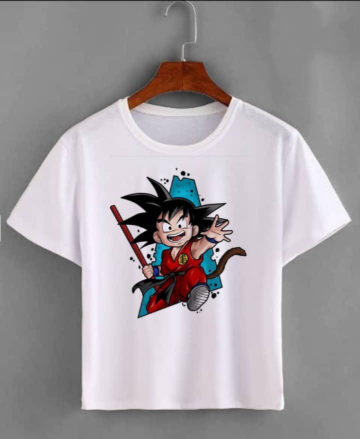 2026 Summer Dragon Ball Kid Goku Unisexs TShirt White Wu Symbol Graphic 100 Cotton Oversized Breathable Casual Short Sleeve Tee