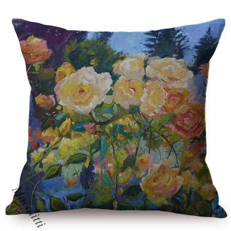 Multicolor Flowers Oil Painting Style Cotton Linen Pillow Case Rose Sunflower Violet Vase Sofa Decoration Cushion Cover Cojines