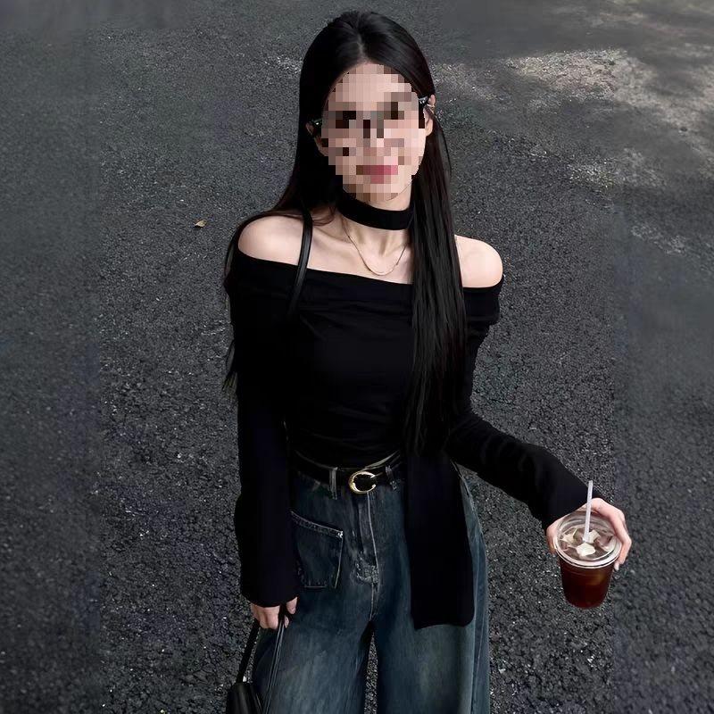 Black Top With One Shoulder Neckline For Fall Fashion Comfort