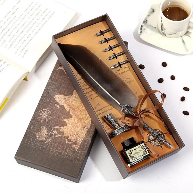 1 комплект ретро-ручки для письма, винтажная ручка для каллиграфии с перьями, набор чернил для письма