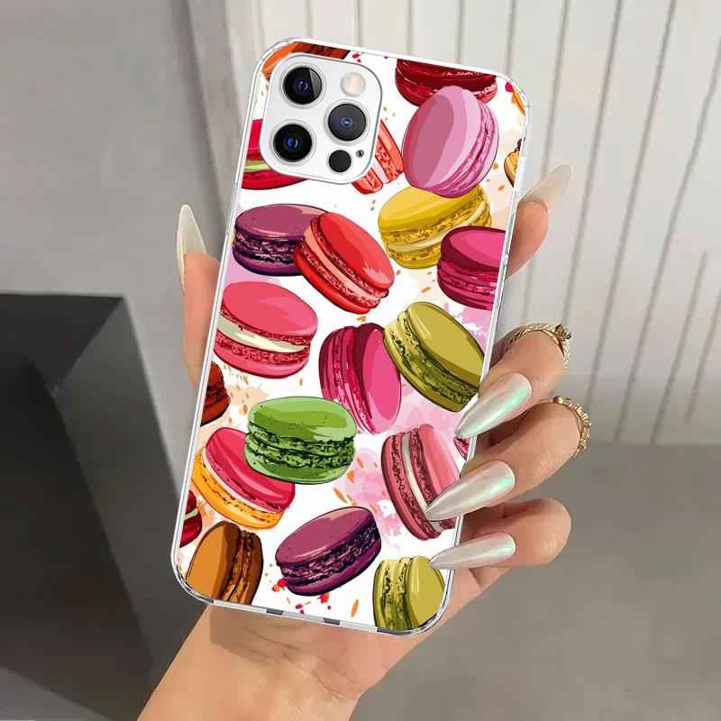 Чехол для телефона Macaron Ice Cream Cake Doughnut для Iphone 17 Air 16 15 Plus 14 13 Mini 12 11 Pro Max 16E 7 8 SE 2020 Мягкий Funda Prin