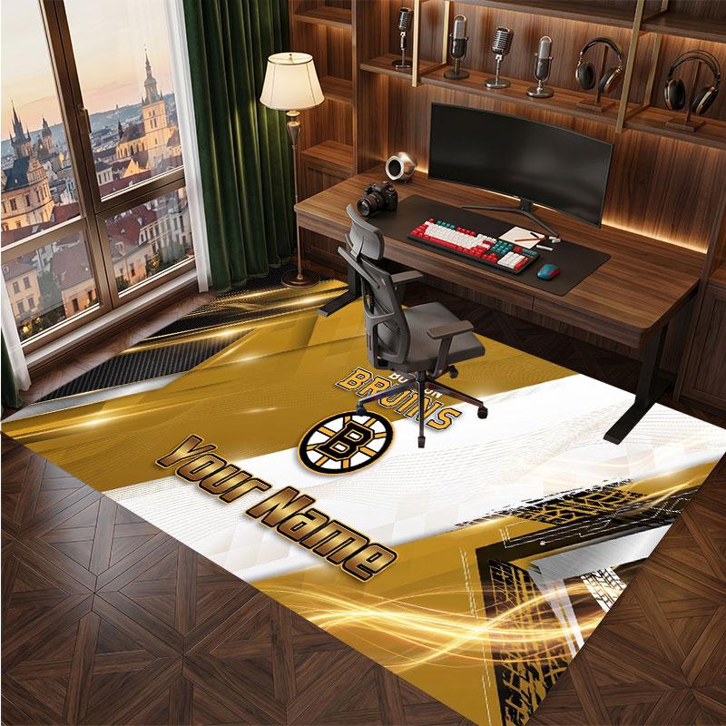 Boston Bruins Personalized Crystal Velvet Carpet, Customized Name Text Soft Anti‑Slip Rug for Living Room Bedroom