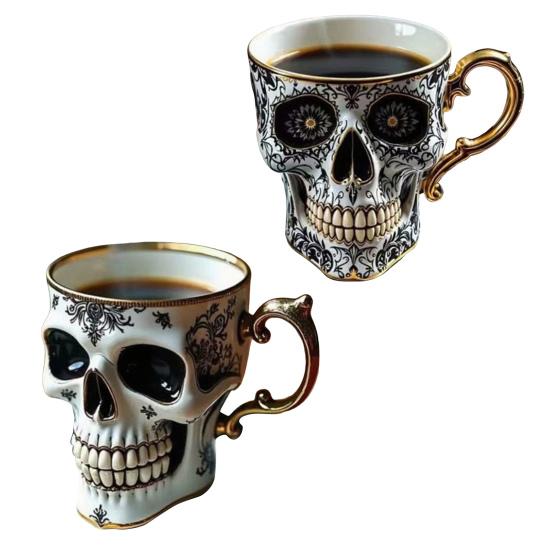 Готическая кружка для кофе с черепом, королевская чашка-скелет с золотой отделкой, смола, готическая чайная чашка, уникальный подарок на Хэллоуин для любителей черепов