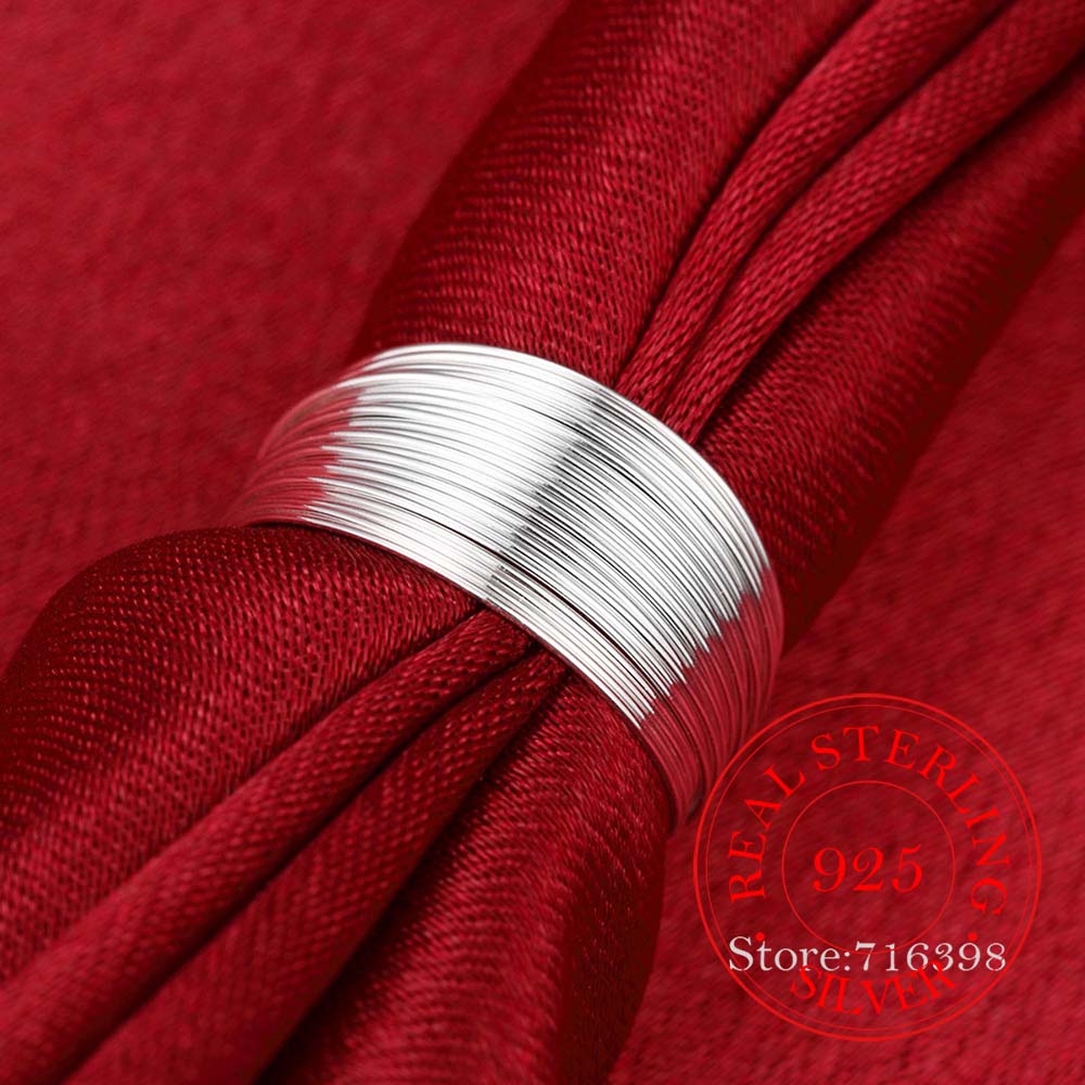 100% стерлинговое серебро 925 пробы Открытое кольцо Ins Минималистичные многослойные плетеные линии Кольцо для женщин Заявление Регулируемое кольцо