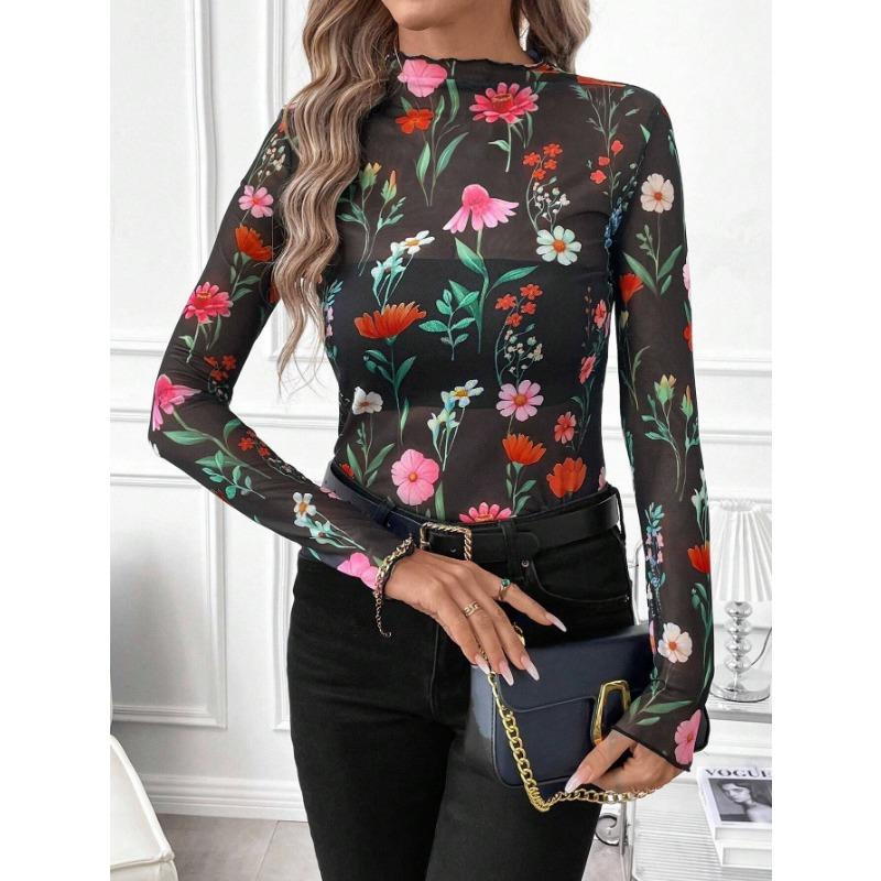 Women S Sexy Leopard Mesh Ruffle Slim Fit T Shirt