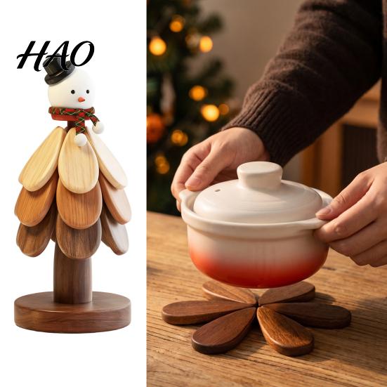 Cast Iron Pan Heat Mat Collapsible Wooden Trivets for Hot Dishes, Tree-Shaped Resistant Potholders, Insulation Cookware Folding Mats Teapots And Pans