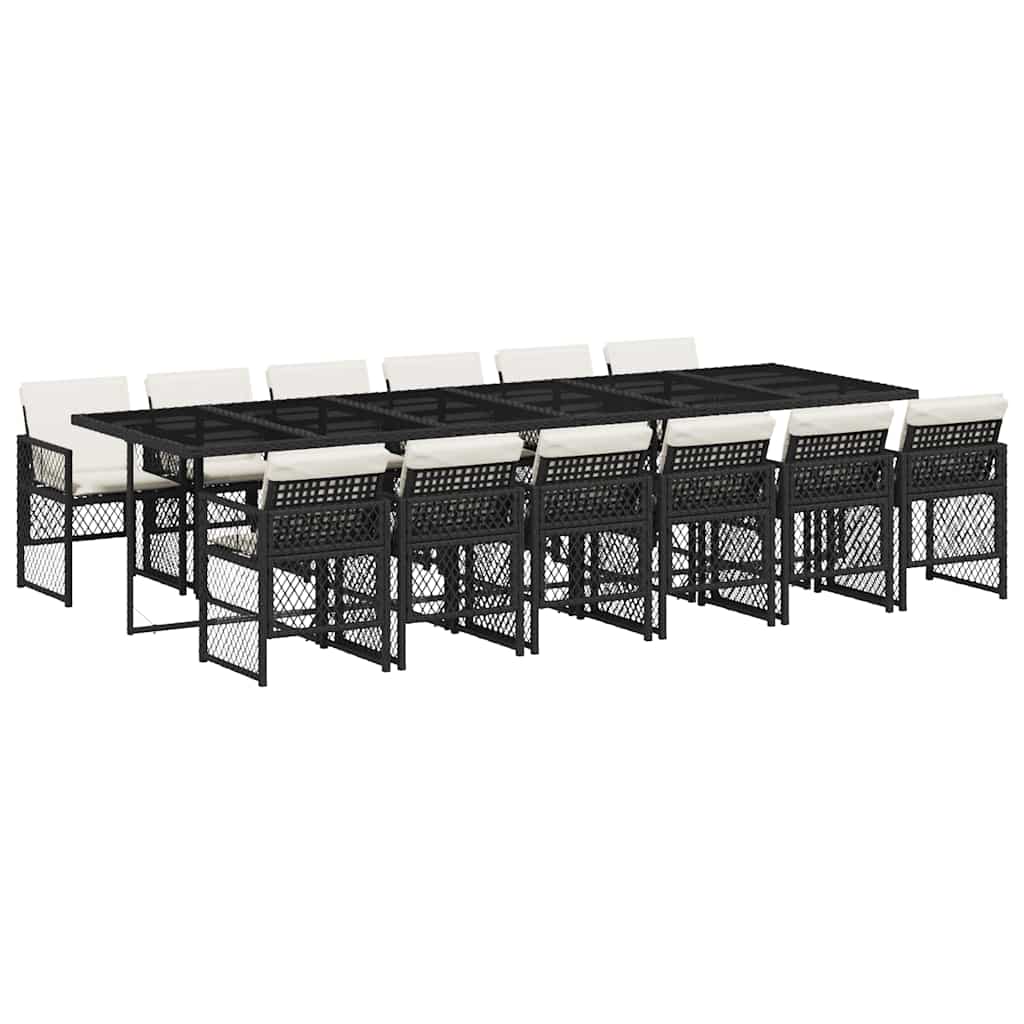 13 piece Outdoor Dining Set with Cushions Black Poly Rattan