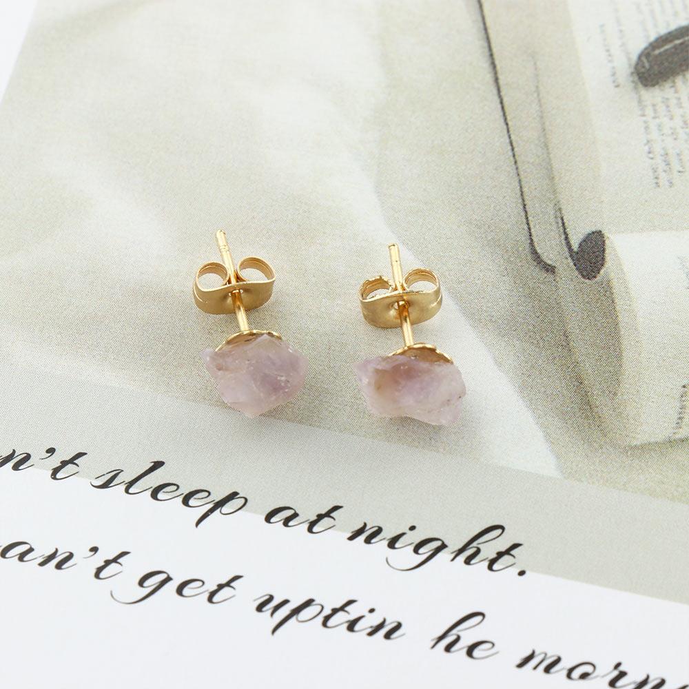 Rough Stone Purple Natural Amethyst Women Earrings Ear Studs Korean Style Amethyst Stud Earrings
