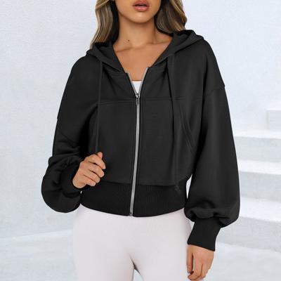 Женская толстовка с капюшоном на осень-зиму с короткими рукавами и карманом на молнии