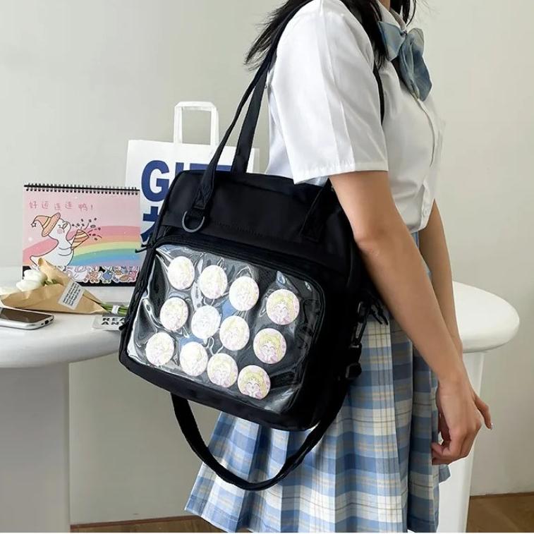 Japanese Transparent Totes for Women Fashion Trendy Versatile Ita Bag Candy Color High-capacity Canvas Crossbody Bags